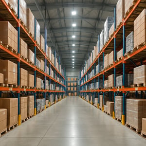 modern high bay warehouse with organised inventory management system